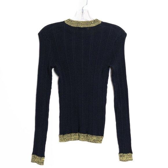 GANNI Ribbed Cotton Blend Sweater Black Metallic Contrast Trim - Picture 4 of 11
